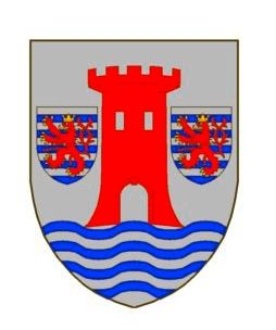 Das aktuelle Wappen der Stadt. Seine heutige Form und Farben wurden der Stadt am 11.5.1871 zuerkannt.