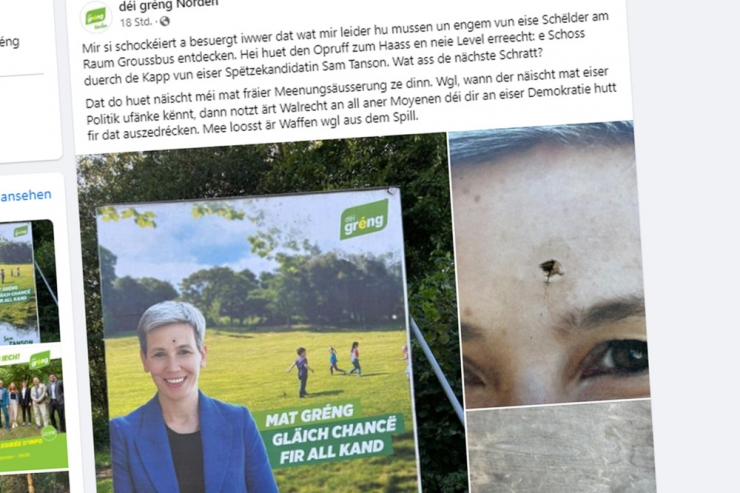 Gemeinde Grosbous / Grüne entdecken mutmaßliches Einschussloch auf Wahlplakat – und erstatten Anzeige
