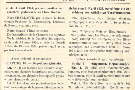 La loi du 4 avril 1924 portant création des chambres professionnelles à base élective