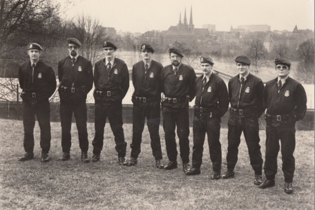 Die „Brigade mobile Gendarmerie“, Anfang der 80er Jahre: u.a. Ben Geiben (links), Jos Wilmes (3. von links) und Marc Scheer (2. von rechts)