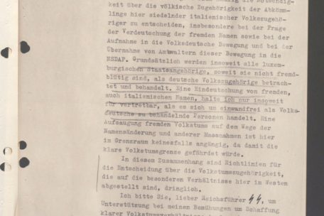 Ausschnitt des Schreibens des Chefs der Zivilverwaltung in Luxemburg, Gauleiter Gustav Simon, an den Reichsführer SS und Chef der deutschen Polizei Heinrich Himmler vom 31. Mai 1941 (Bundesarchiv, BArch, NS_NS 19_1163)