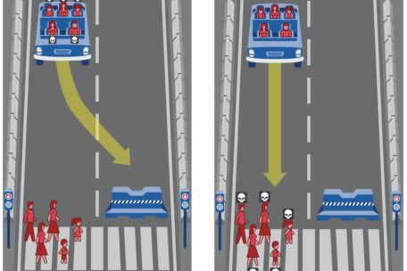 Eine Entscheidung über Leben und Tod: Welchen Weg soll das autonome Fahrzeug einschlagen?